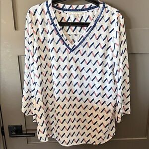 41 Hawthorn White and Blue Chevron Blouse - Stitch Fix